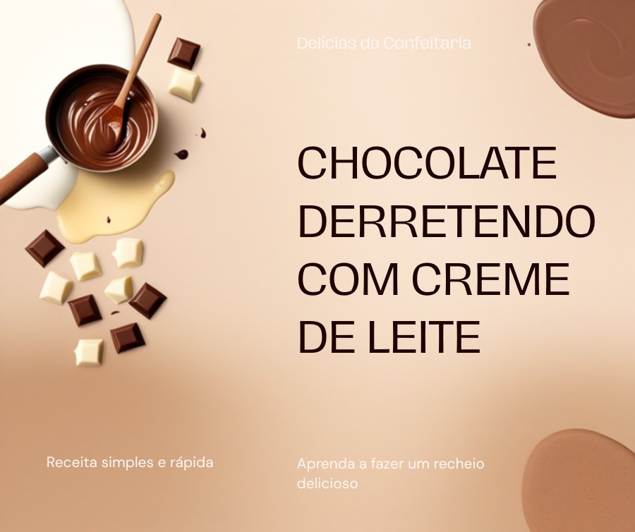Chocolate derretendo com creme de leite em panela pequena para calda de chocolate simples