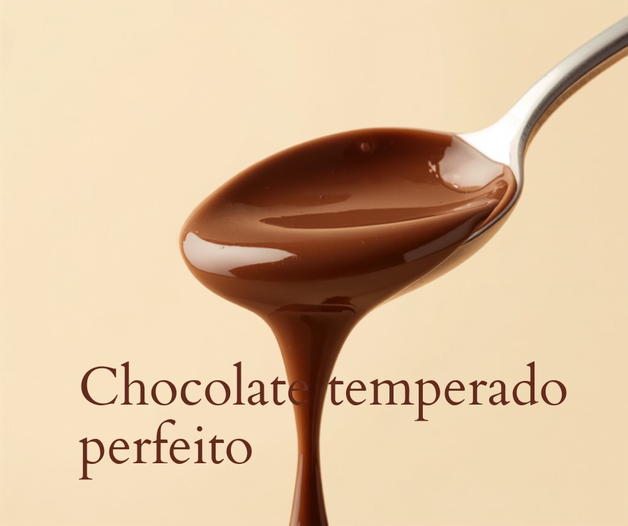Teste da colher para saber se o chocolate está temperado Teste da colher: chocolate temperado brilhante para verificar o ponto sem termômetro