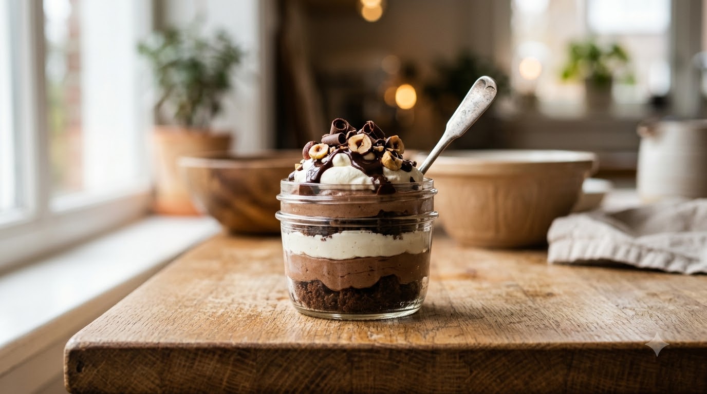 bolo de pote na geladeira com camadas de chocolate